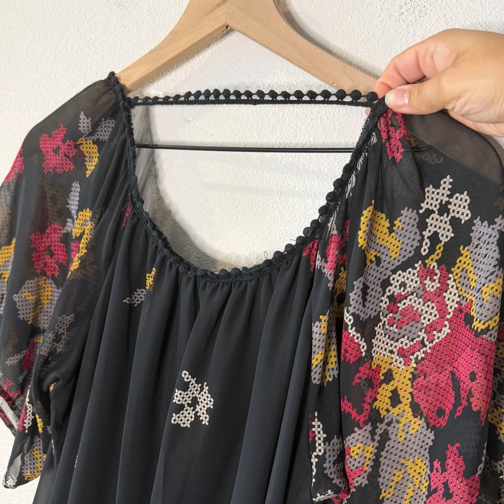 MILLIBON Womens Floral Cross Stitch Chiffon Shift Dress Size L Event Business - Picture 6 of 9